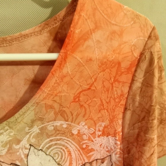 DB Established 1962 Peach Silky Floral Bell Sleeve Blouse wms Sz Med - Picture 12 of 13